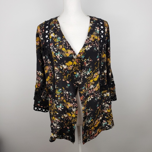 Anthropologie Tops - Anthropologie floral 100% silk kimono top Sm